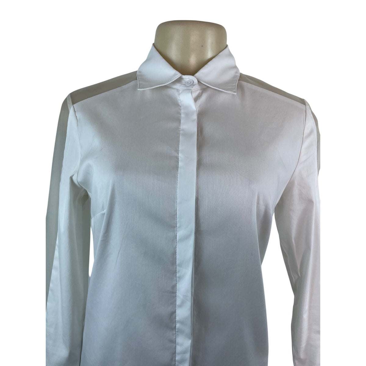 Womens Semi-Sheer Long Sleeve White Button-Up Shirt By Bailey 44 Size S