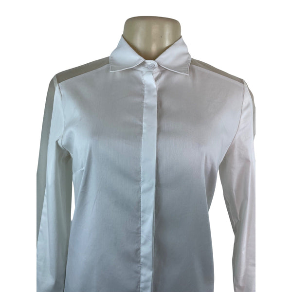 Womens Semi-Sheer Long Sleeve White Button-Up Shirt By Bailey 44 Size S