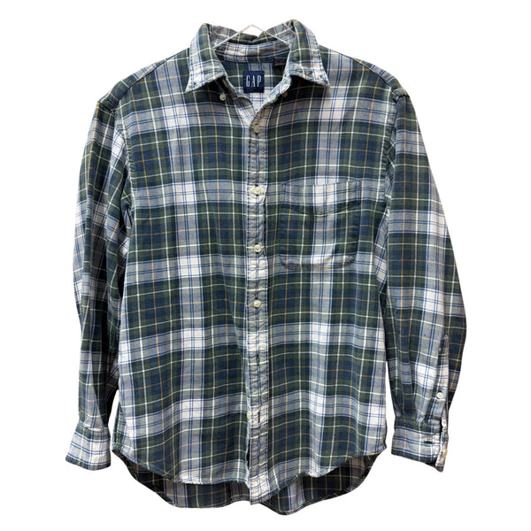 Gap Mens Green Plaid Cotton Button-Up Long Sleeve Shirt Small Classic Checkered Style