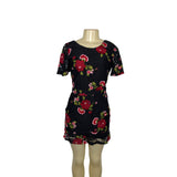 Oliveaceous Black Lace Mini Dress With Red Floral Embroidery & Open Back Sz M