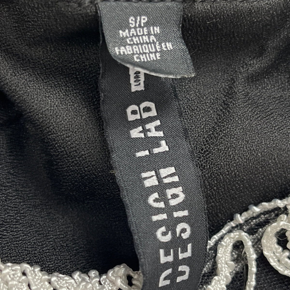 Design Lab Women's Black Embroidered Lace Tank Top Peter Pan Collar Size S