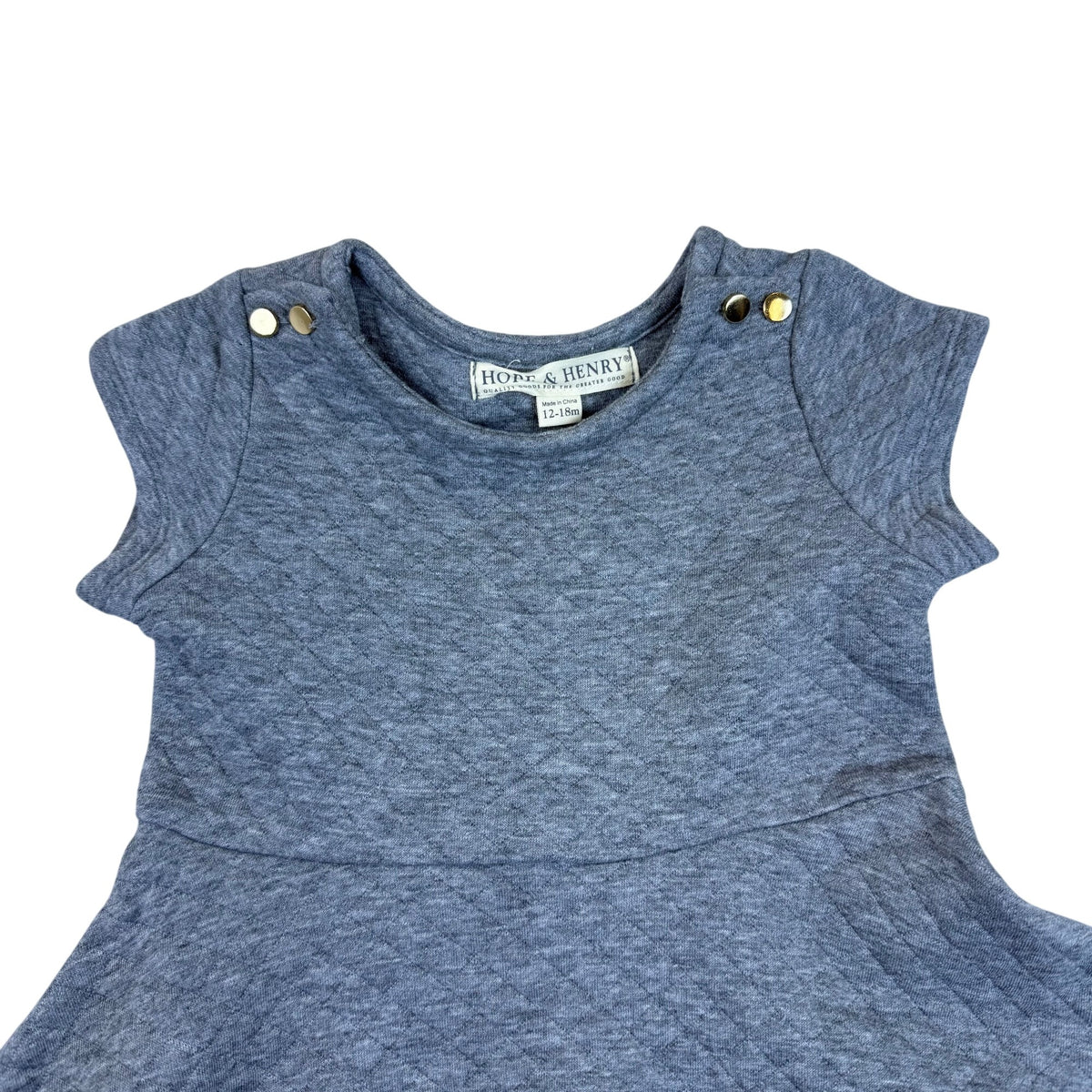 Hope & Henry Baby Girls Grey Polyester & Cotton Quilted Flare Dress Size 12-18M