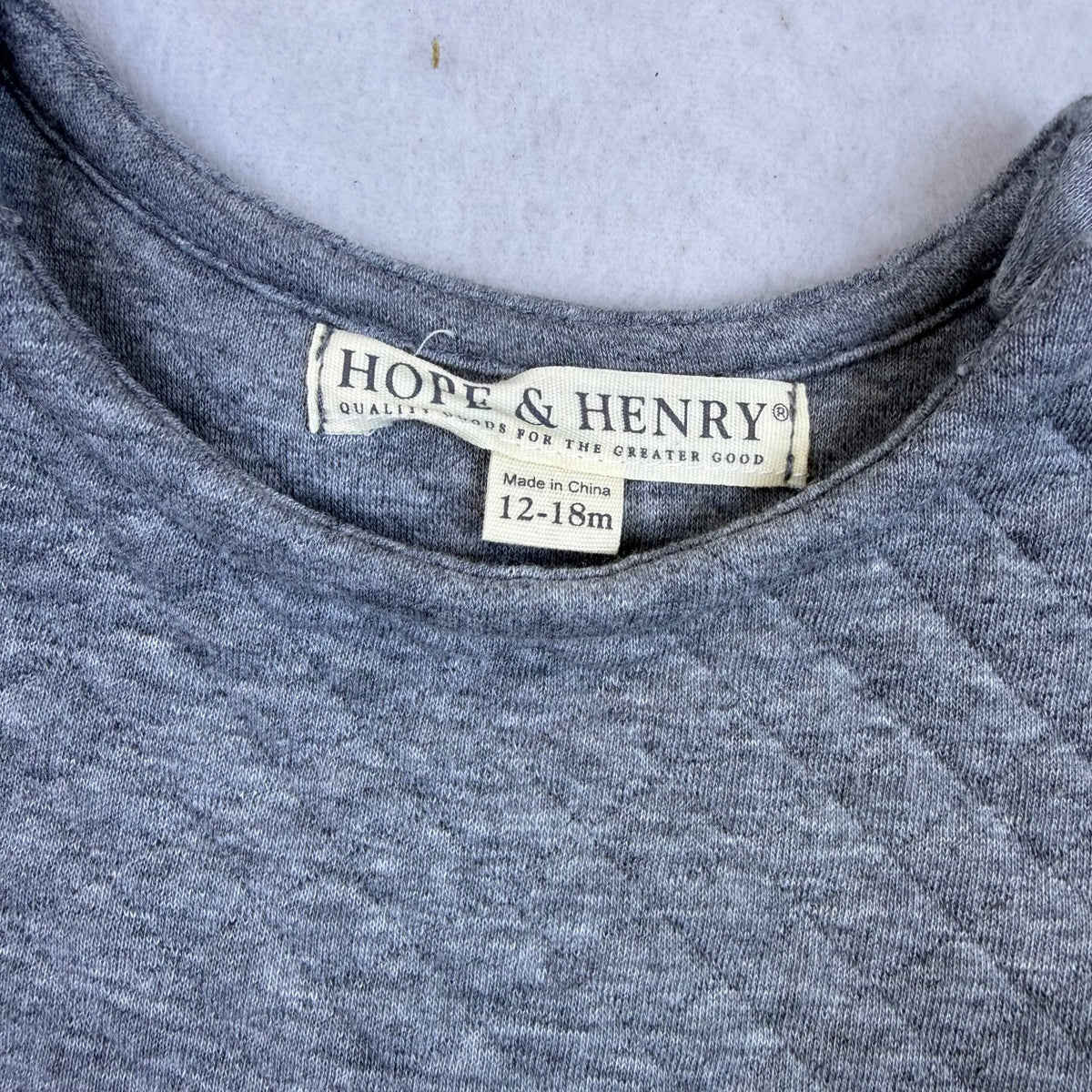 Hope & Henry Baby Girls Grey Polyester & Cotton Quilted Flare Dress Size 12-18M