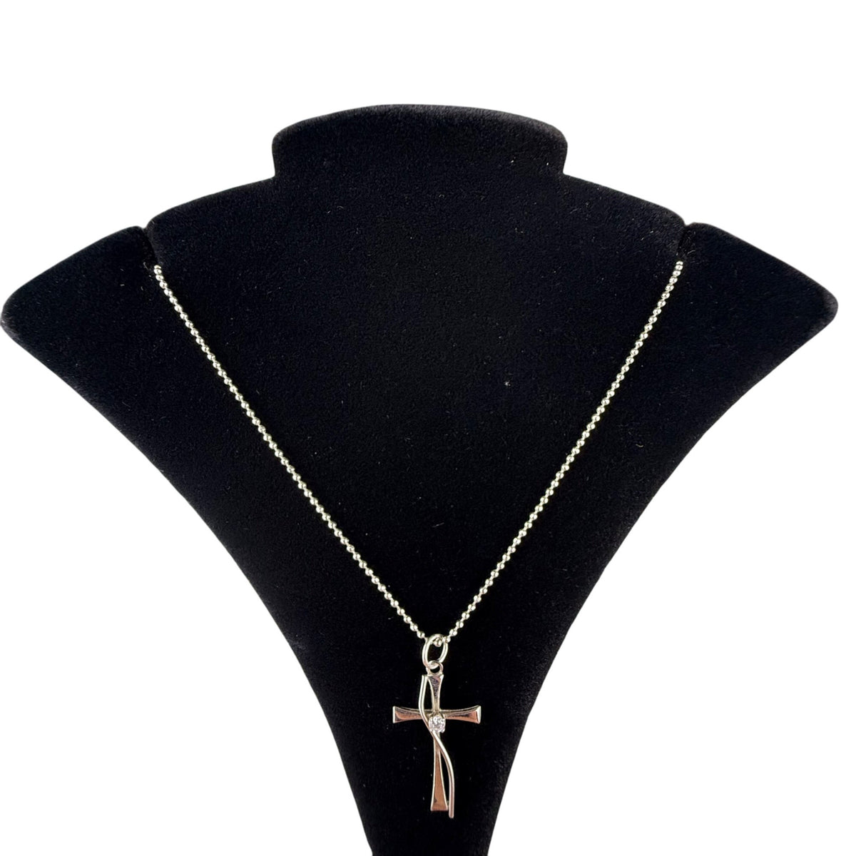 925 Sterling Silver Cross Pendant With Diamond Accent Chain Necklace 16” Lobster Clasp