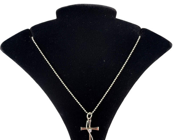 925 Sterling Silver Cross Pendant With Diamond Accent Chain Necklace 16” Lobster Clasp
