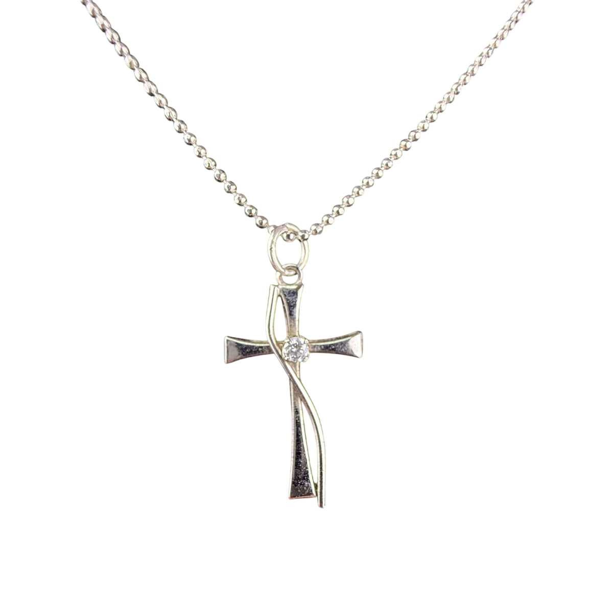 925 Sterling Silver Cross Pendant With Diamond Accent Chain Necklace 16” Lobster Clasp