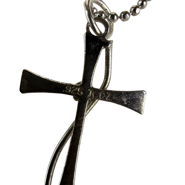 925 Sterling Silver Cross Pendant With Diamond Accent Chain Necklace 16” Lobster Clasp
