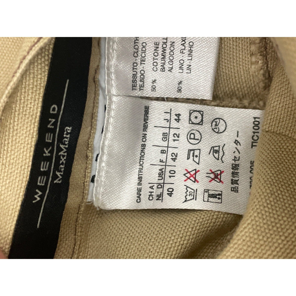 Weekend Max Mara Beige Linen-Cotton Blend Midi Skirt With Side Button Detail Womens Size 10 US