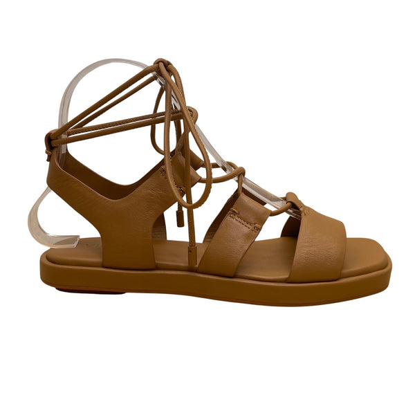 Vince Women’s Tan Leather Stylish Open-Toe Design Lace-Up Sandals Size 5.5M