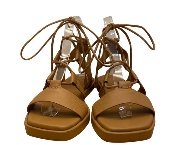 Vince Women’s Tan Leather Stylish Open-Toe Design Lace-Up Sandals Size 5.5M