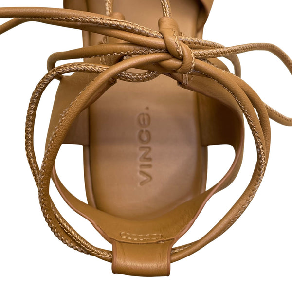 Vince Women’s Tan Leather Stylish Open-Toe Design Lace-Up Sandals Size 5.5M