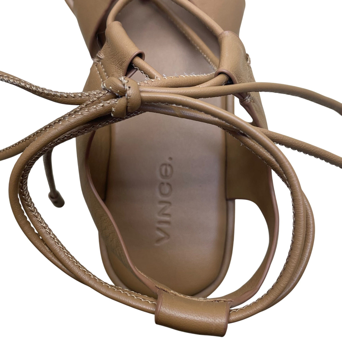 Vince Women’s Tan Leather Stylish Open-Toe Design Lace-Up Sandals Size 5.5M