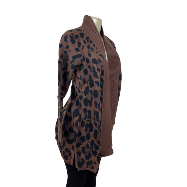 Isaac Mizrahi Live! Leopard Print Cardigan Sweater Brown & Black Knit Sz S - New