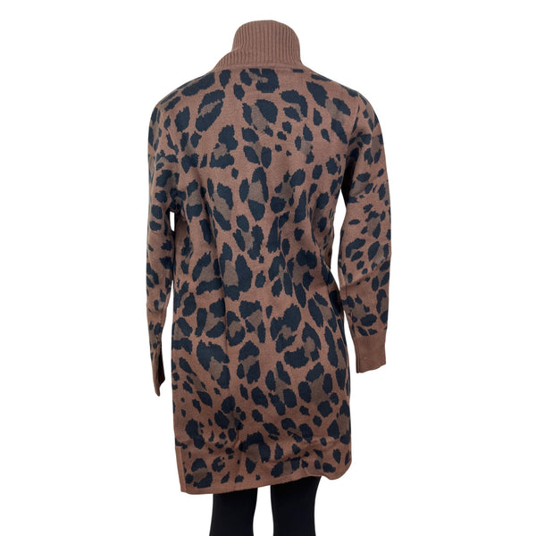 Isaac Mizrahi Live! Leopard Print Cardigan Sweater Brown & Black Knit Sz S - New