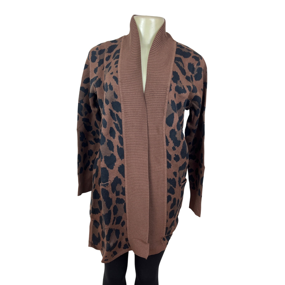 Isaac Mizrahi Live! Leopard Print Cardigan Sweater Brown & Black Knit Sz S - New