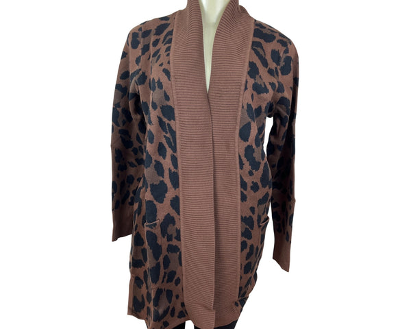 Isaac Mizrahi Live! Leopard Print Cardigan Sweater Brown & Black Knit Sz S - New