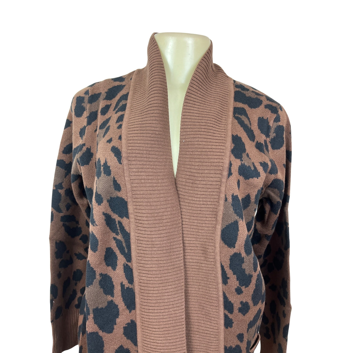 Isaac Mizrahi Live! Leopard Print Cardigan Sweater Brown & Black Knit Sz S - New
