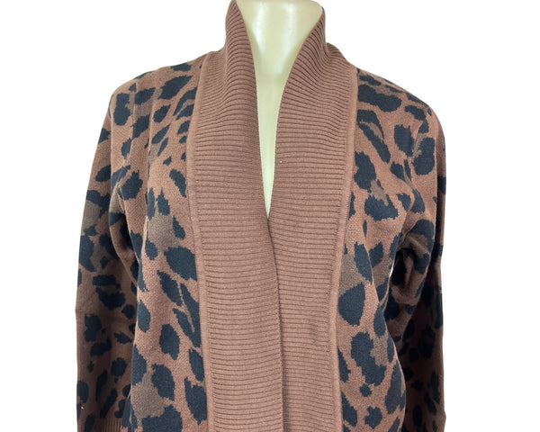 Isaac Mizrahi Live! Leopard Print Cardigan Sweater Brown & Black Knit Sz S - New