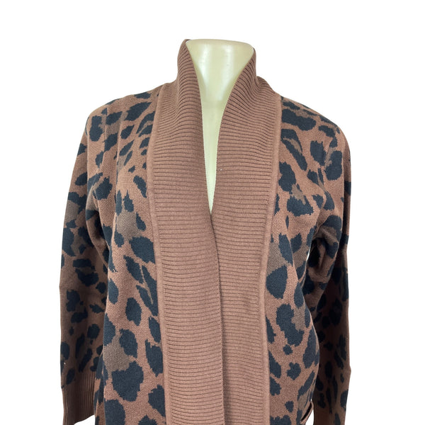 Isaac Mizrahi Live! Leopard Print Cardigan Sweater Brown & Black Knit Sz S - New