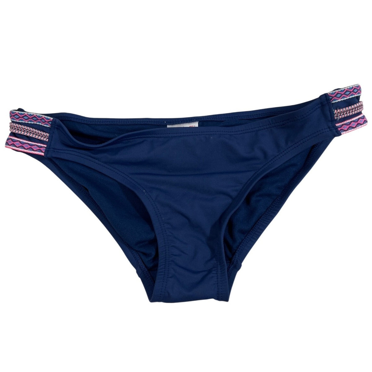 Cole Of California Embellished Bikini Bottom Navy Blue Zigzag Trim Size S- NEW