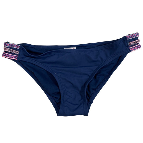 Cole Of California Embellished Bikini Bottom Navy Blue Zigzag Trim Size S- NEW
