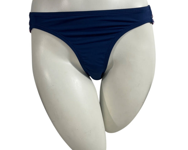 Cole Of California Embellished Bikini Bottom Navy Blue Zigzag Trim Size S- NEW