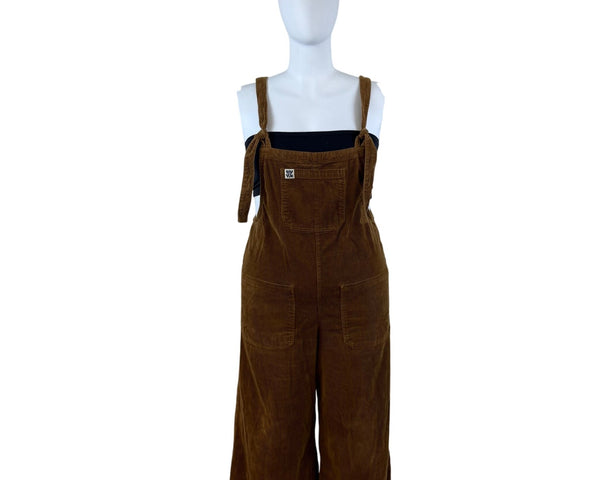 Lucy & Yak Corduroy Women Brown Tie-Strap Overalls Loose Fit Size 14R