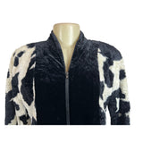 Eiffel Women's Black & White Cow Print Faux Fur Jacket Fuzzy Long Slleeve Sz M/L