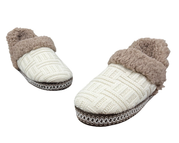 Muk Luks Womens Beige Faux Fur Lining Slip On Knitted Slippers Szize 5-6 - New