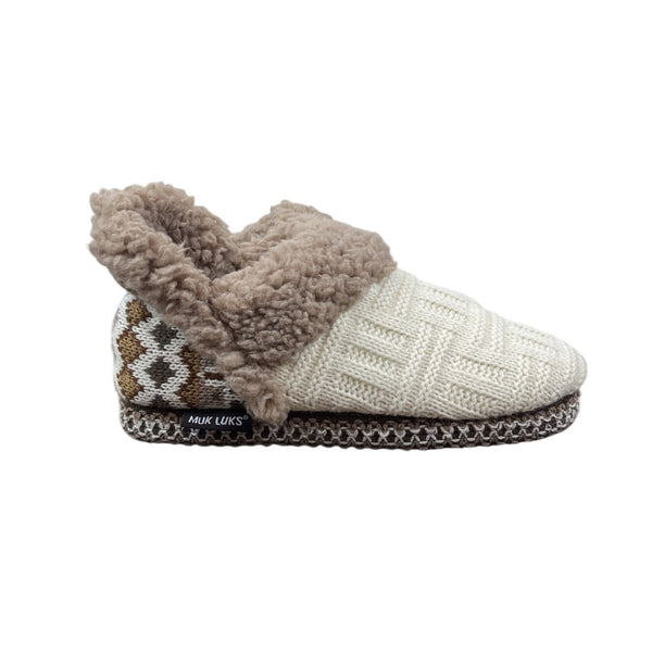 Muk Luks Womens Beige Faux Fur Lining Slip On Knitted Slippers Szize 5-6 - New