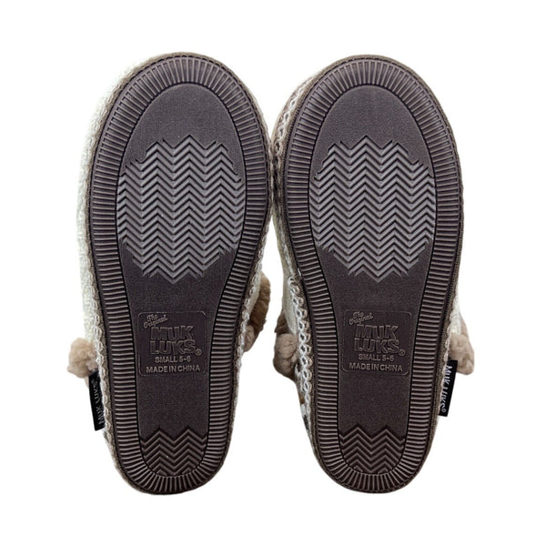 Muk Luks Womens Beige Faux Fur Lining Slip On Knitted Slippers Szize 5-6 - New