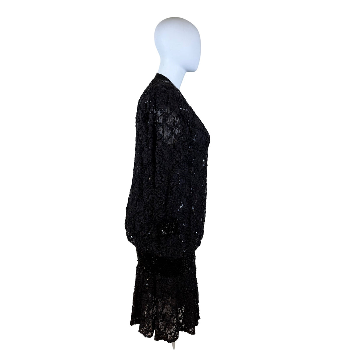 Damianou Black Lace Sequin Womens Long Sleeve Dress V-Neck Elegant Sz XL