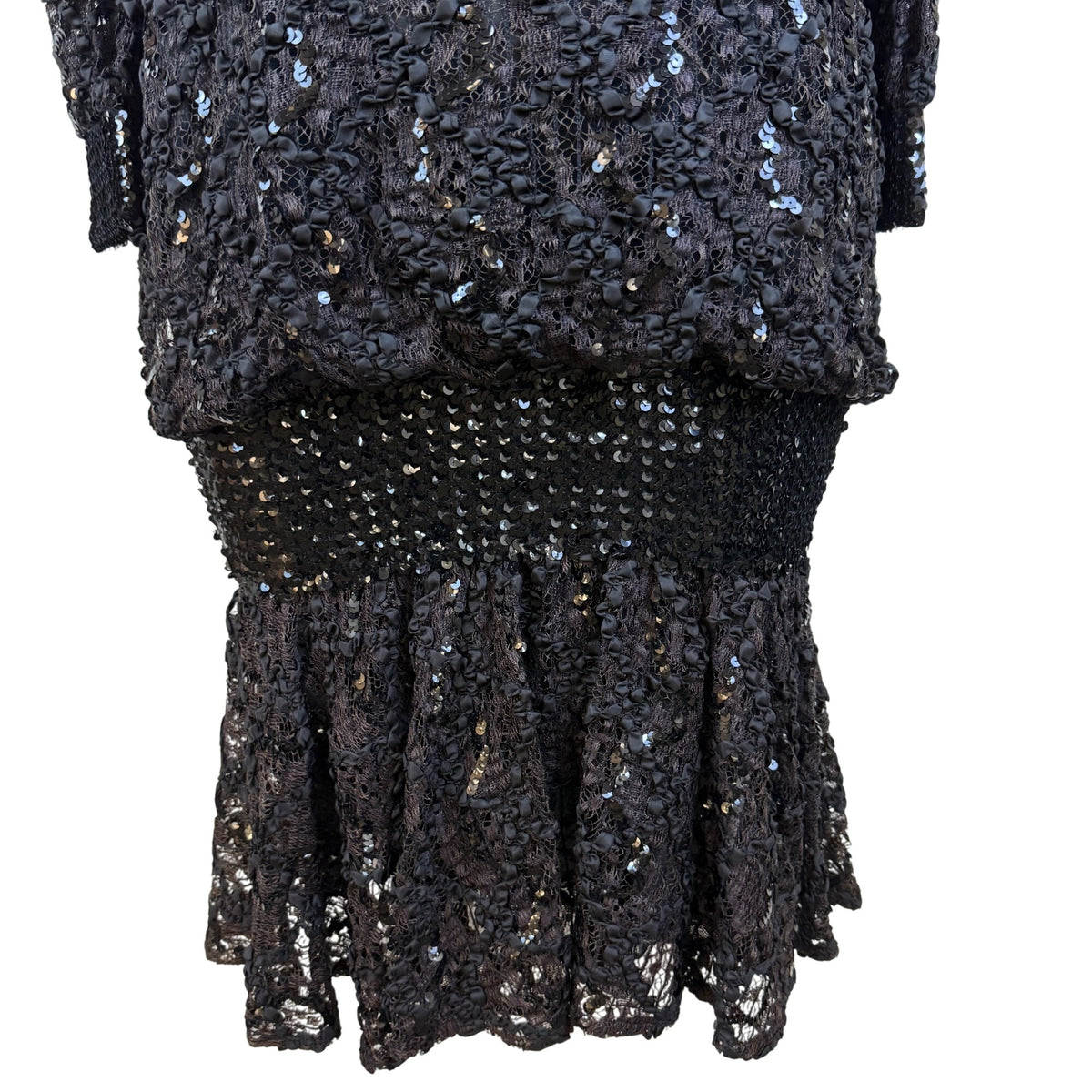 Damianou Black Lace Sequin Womens Long Sleeve Dress V-Neck Elegant Sz XL