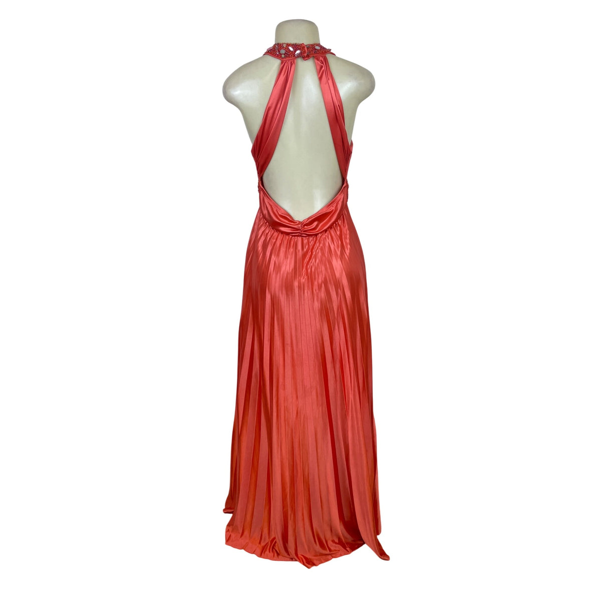 My Michelle Womens Red Satin Halter Evening Gown With Beaded Detailing Size XL