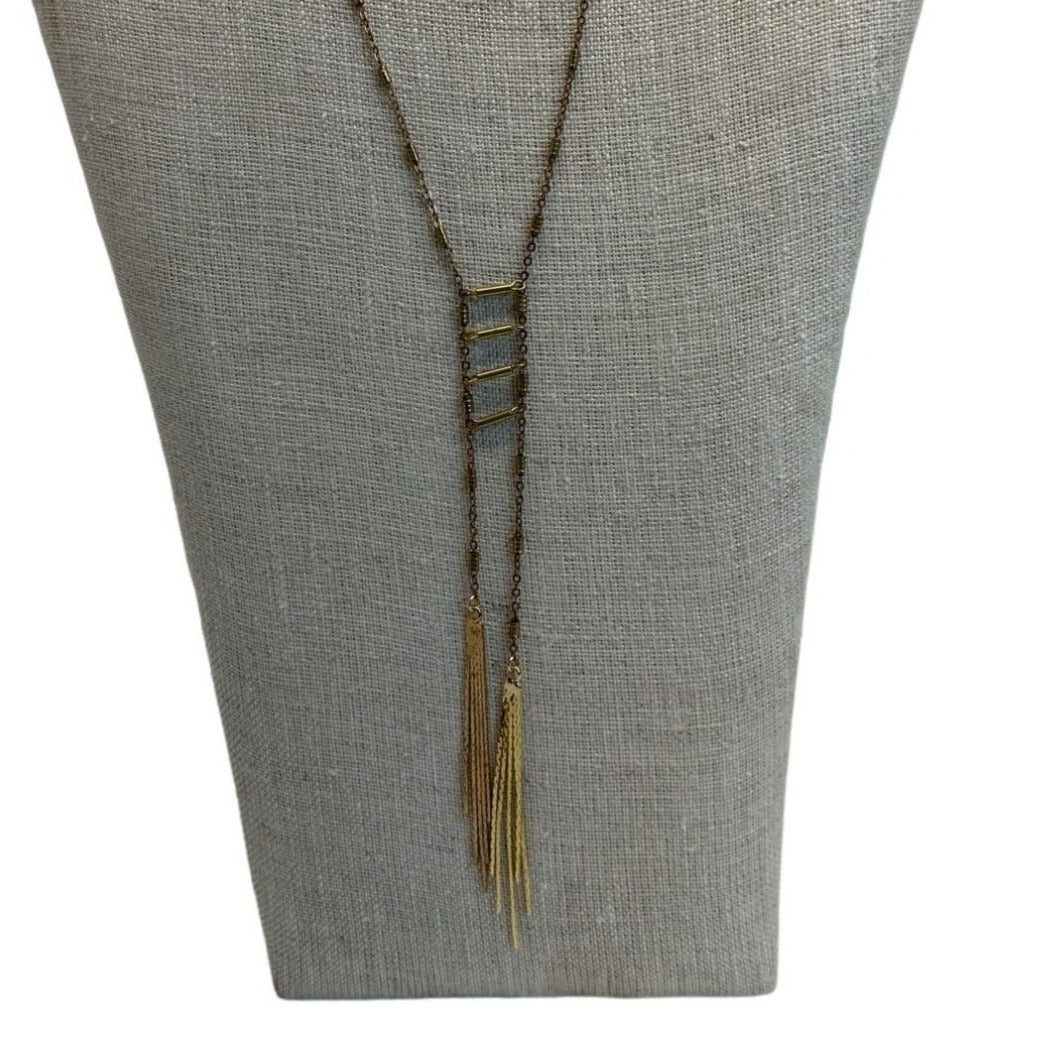 Vintage 80s 90s Gold Tone Long Chain Necklace with Sparkle Dangling Bars - 26in