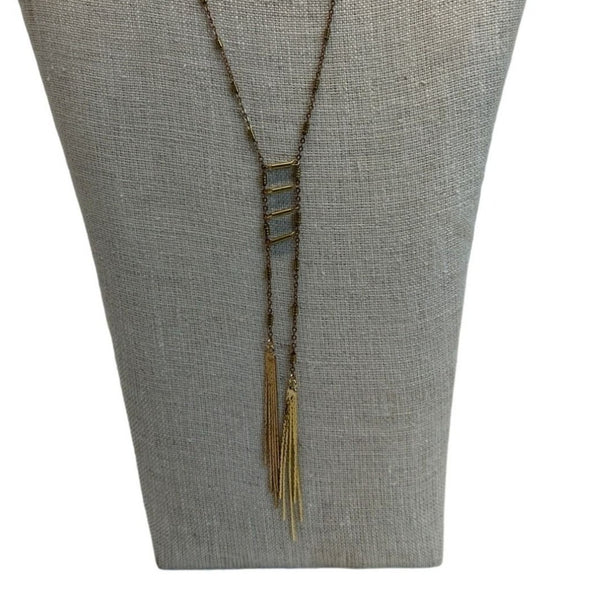 Vintage 80s 90s Gold Tone Long Chain Necklace with Sparkle Dangling Bars - 26in
