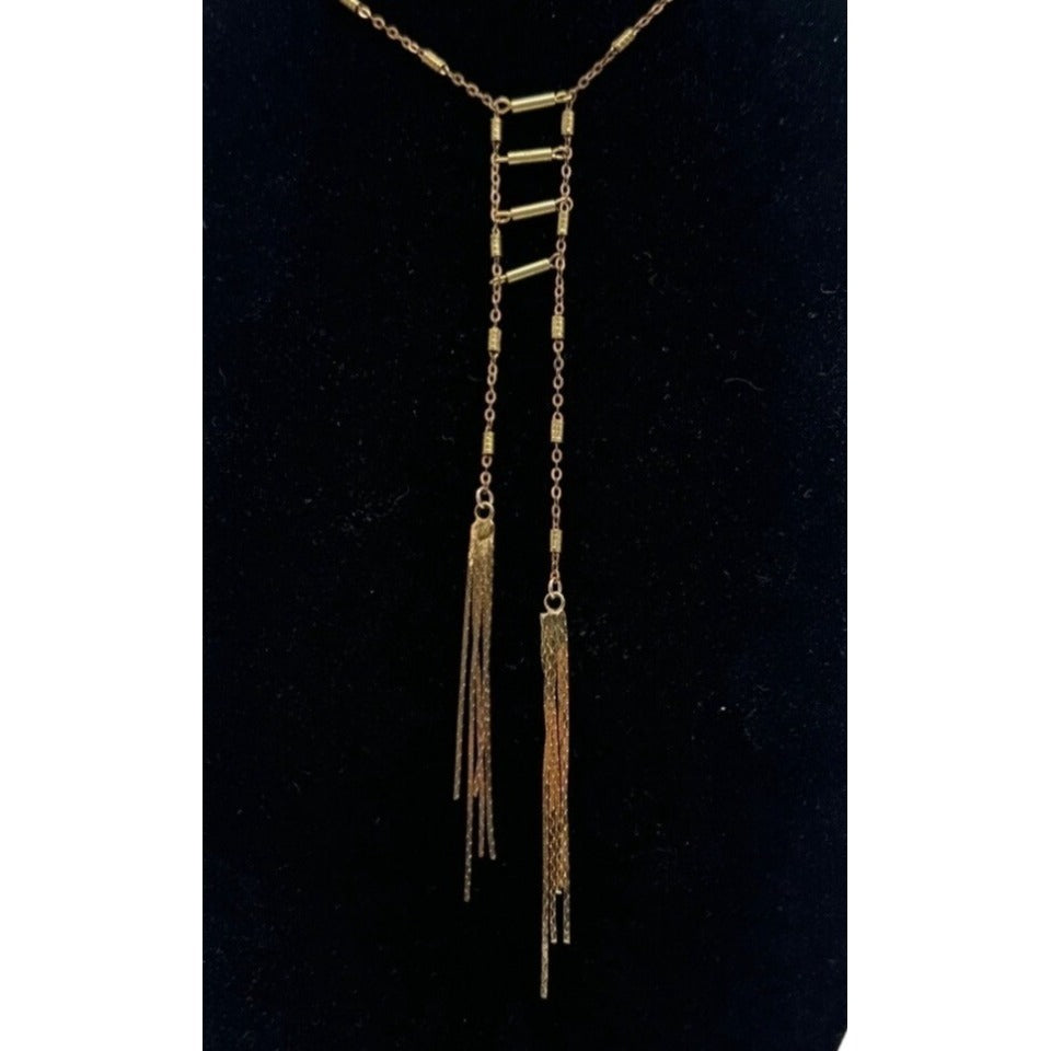 Vintage 80s 90s Gold Tone Long Chain Necklace with Sparkle Dangling Bars - 26in