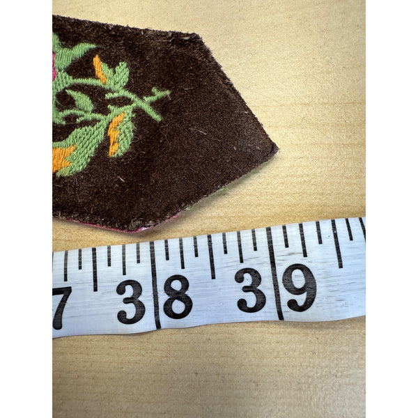 Vintage Hadley Pollet Embroidered Velvet Belt With Floral Design & Metal Buckle