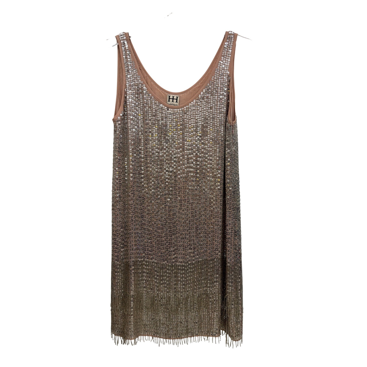 Haute Hippie Womens Brown Sequin Embellished Sleeveless Fringe Dress Size M