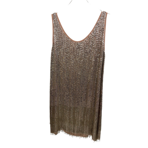 Haute Hippie Womens Brown Sequin Embellished Sleeveless Fringe Dress Size M