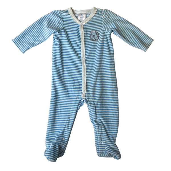 Small Wonders Newborn Blue Striped Bear Sleep Play Footed Pajamas 6/9M - New