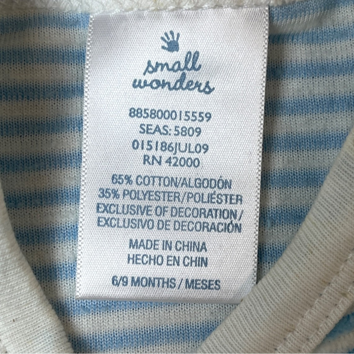 Small Wonders Newborn Blue Striped Bear Sleep Play Footed Pajamas 6/9M - New