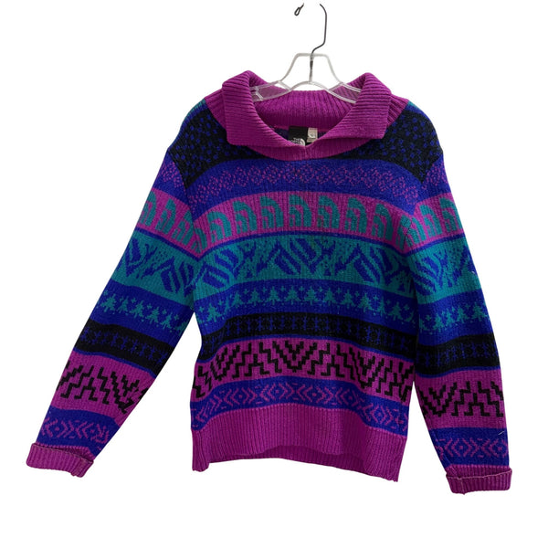 The North Face Womens Purple Multicolor Wool Blend Sweater Small Cozy Knit Patterned