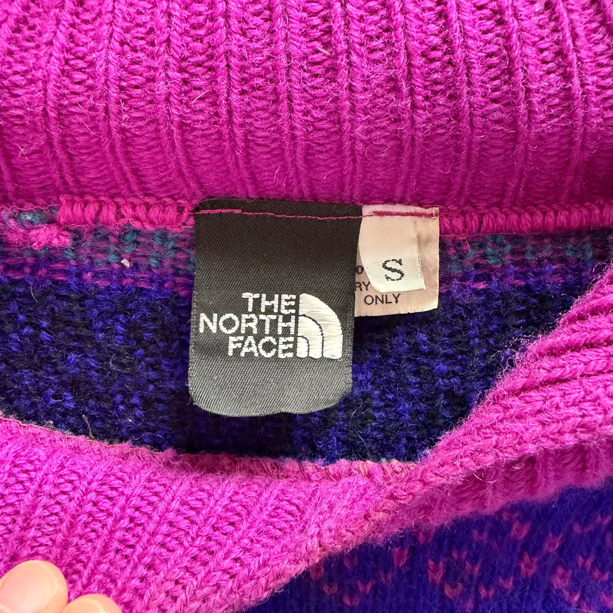 The North Face Womens Purple Multicolor Wool Blend Sweater Small Cozy Knit Patterned