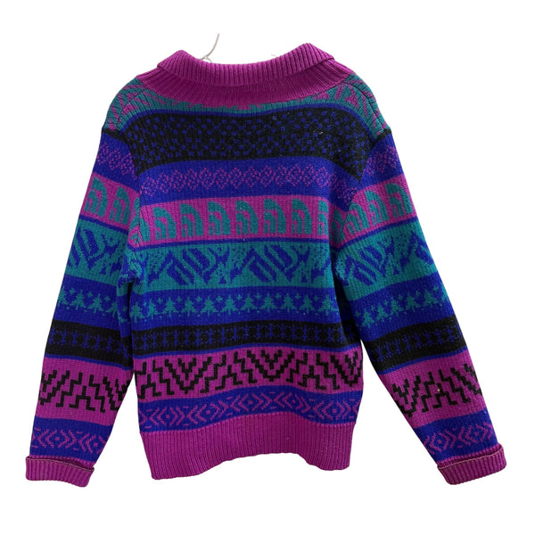 The North Face Womens Purple Multicolor Wool Blend Sweater Small Cozy Knit Patterned