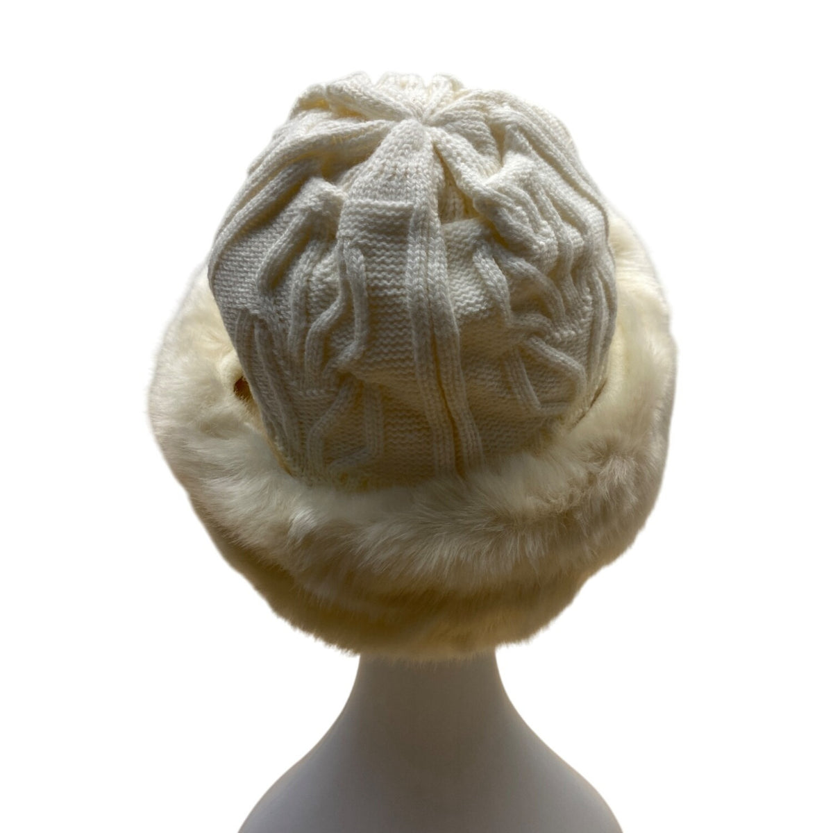 Parkhurst White Knit Winter Hat With Faux Fur Trim