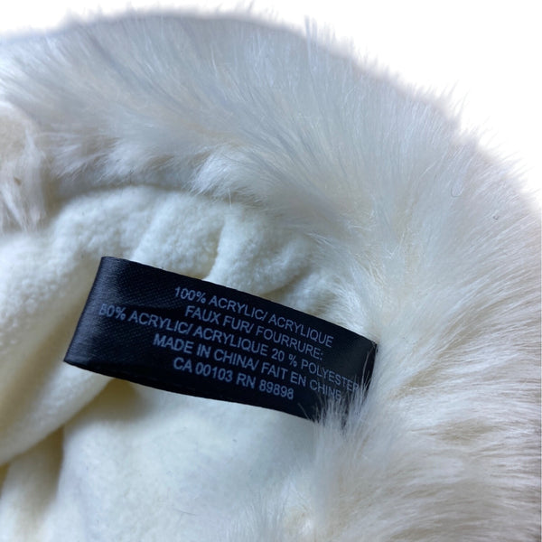 Parkhurst White Knit Winter Hat With Faux Fur Trim