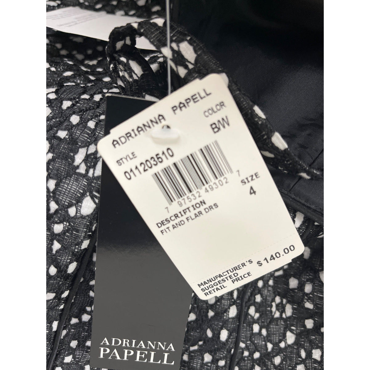 Adrianna Papell Women’s Black & White Sleeveless Lace A-Line Dress Sz 4 - New