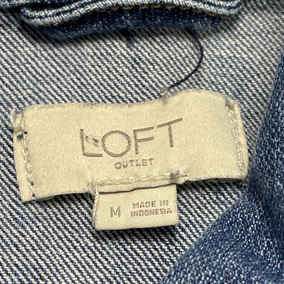 Loft Womens Medium Blue Denim Button Front Cropped Jacket 3/4 Sleeve Cotton