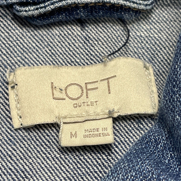 Loft Womens Medium Blue Denim Button Front Cropped Jacket 3/4 Sleeve Cotton